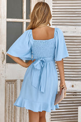 Sweet Heart Crossed Front Ruffled Hem Dress