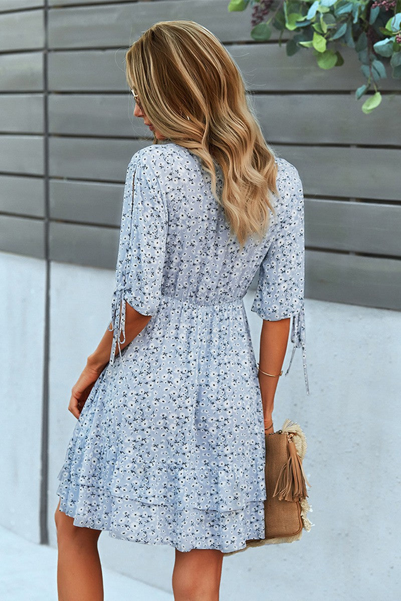 V Neck Floral Short Sleeve Dress