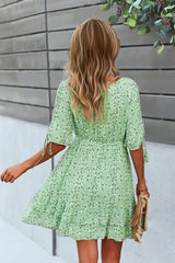 V Neck Floral Short Sleeve Dress