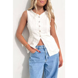 Solid V Neck Button Down Pockets Fit Vest