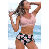 Two Pieces Solid Cross Ruched Sleeveless Bikini