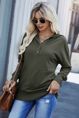 Button V-Neck Pocket Hoodie