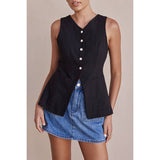 Solid V Neck Button Down Pockets Fit Vest