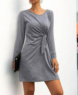 Round Neck Knot Long Sleeve Dress | Dress - Women's | above the knee, Clearance, Dress, pending, shoppe247 | Elings