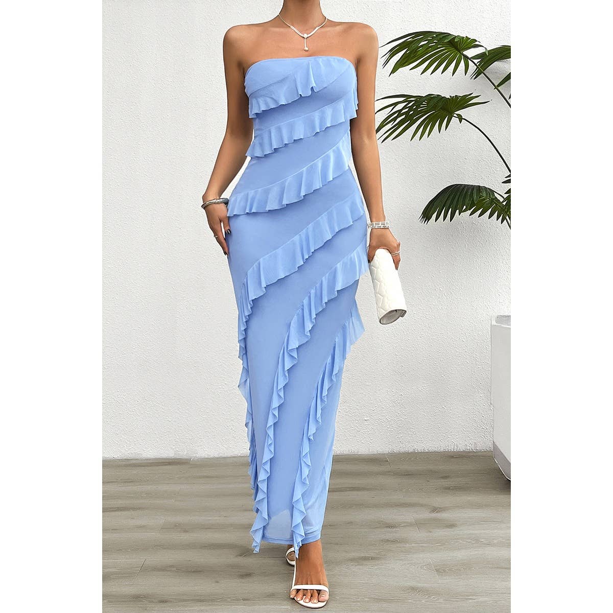 Solid Off Shoulder Ruffle Sleeveless Maxi Dress | Dress - Women's | Dress, F, maxi dress, new arrival, shoppe247 | Elings