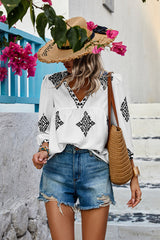 V Neck Printed Loose Fit Blouse