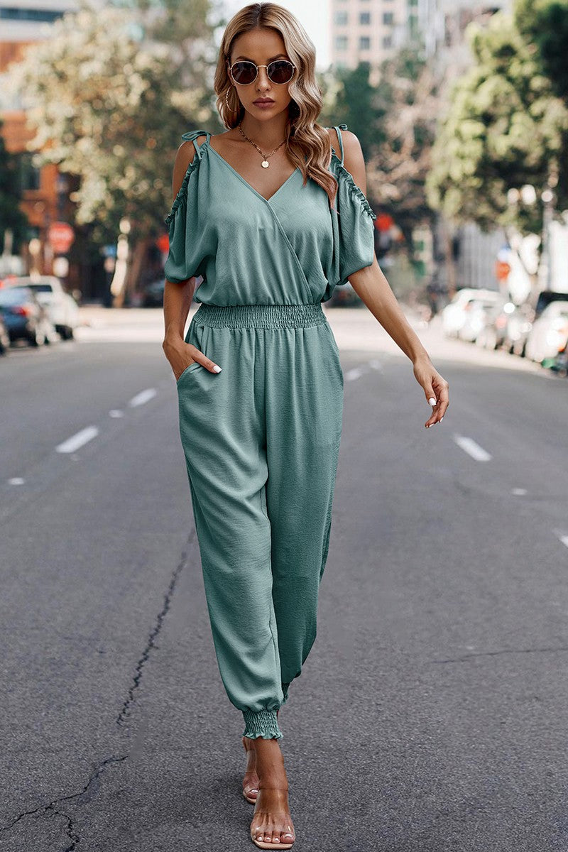 Cold Shoulder Wrap Detail Jumpsuit