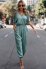 Cold Shoulder Wrap Detail Jumpsuit