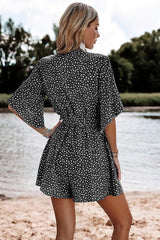 Leopard Surplice Neck Belted Ruffle Hem Romper