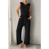 Round Neck Solid Sleeveless Fit Ruched Jumpsuit | Jumpsuit - Women's | Jumpsuit and Romper, new arrival, pending | Elings