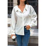 Button Down Loose Solid Silky Long Sleeves Blouse | Blouse - Women's | F, long sleeve top, new arrival, shoppe247, Top | Elings