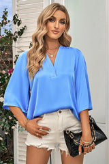 Vneck Bell Sleeves Silky Blouse