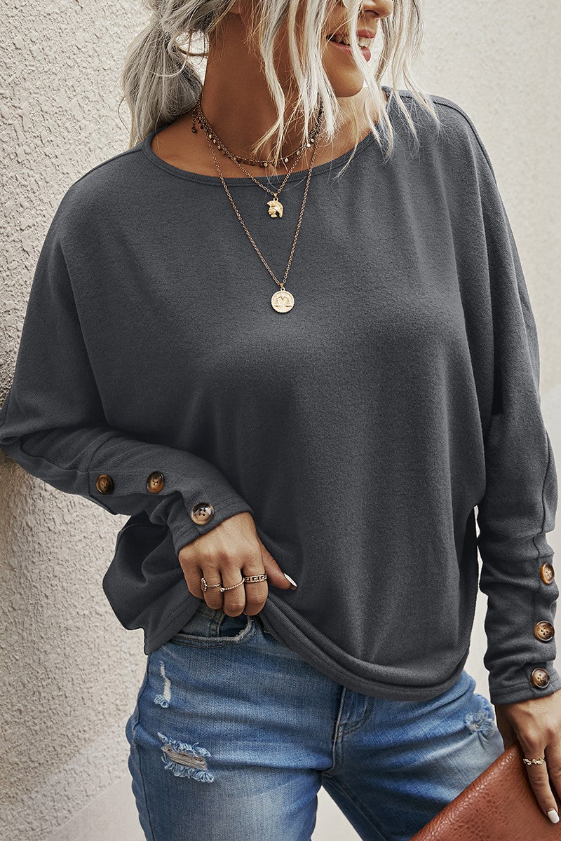 Round Neck Button Long Sleeves Top | Knit Top - Women's | Long Sleeve, long sleeve top, new arrival, shoppe247, tops | Elings