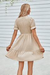 Ruffled Neck Puff Sleeve Dress