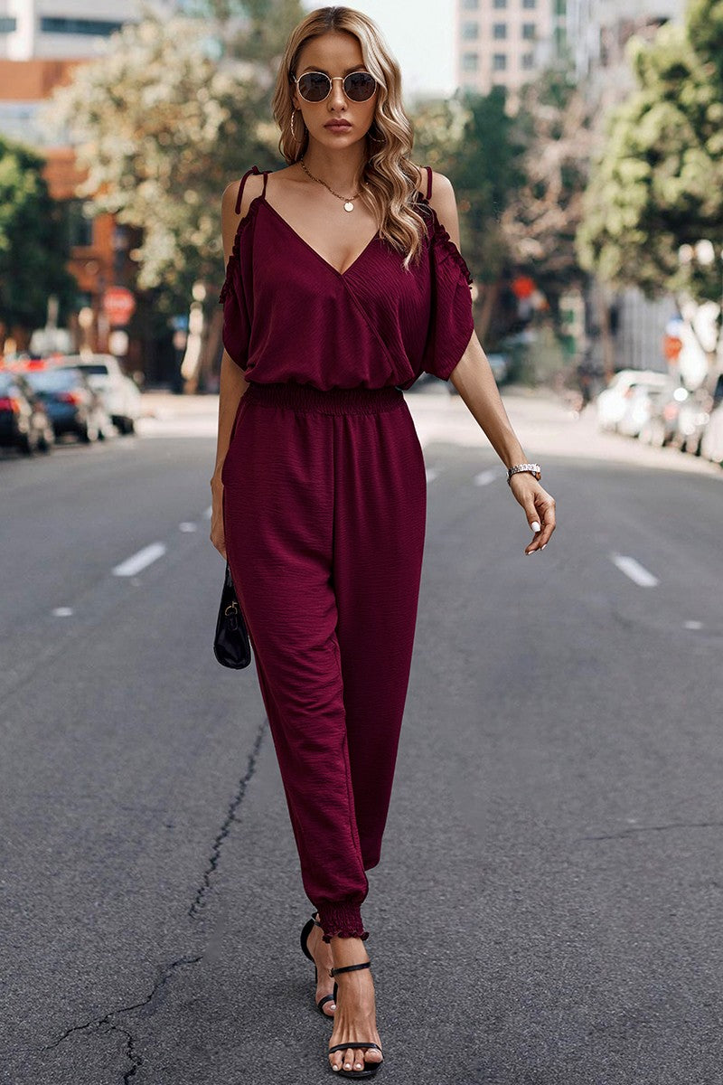 Cold Shoulder Wrap Detail Jumpsuit