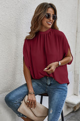 Mock Neck Cape Sleeve Blouse