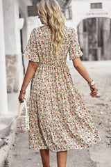 Floral Print Fit Ruffle Sleeve Midi Dress