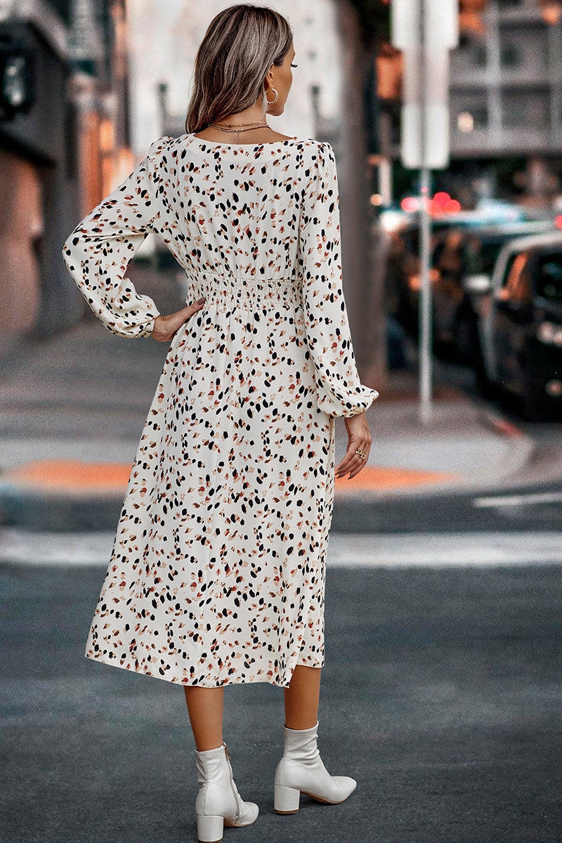 Animal Print Self Belt Fit Midi Dress