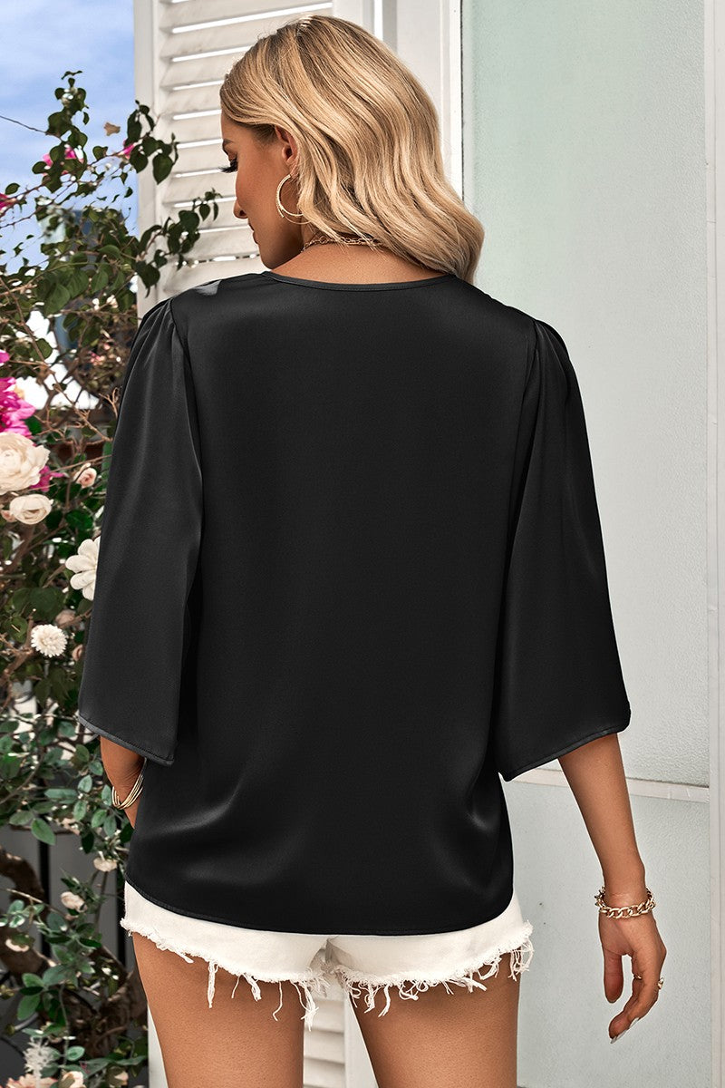 Vneck Bell Sleeves Silky Blouse