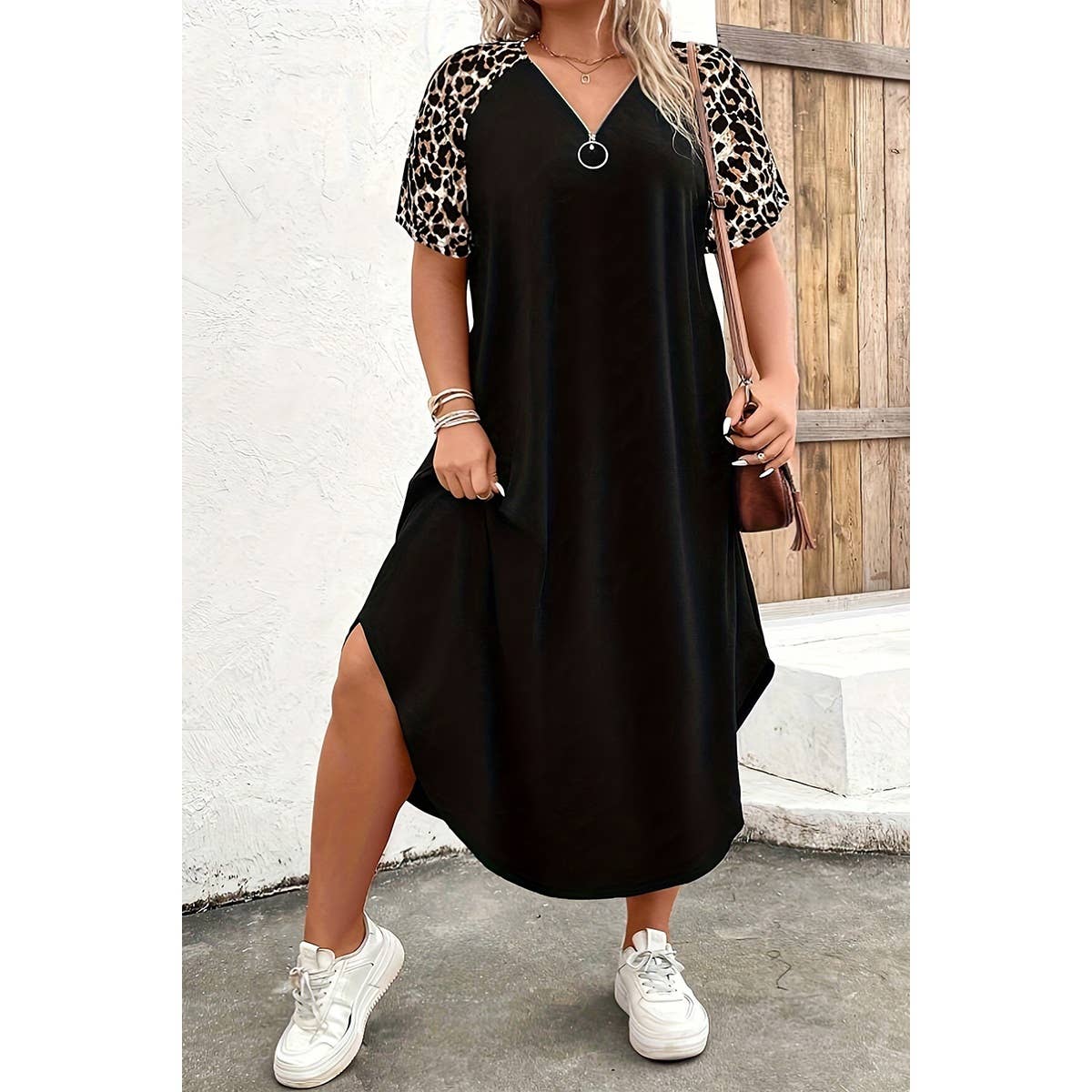 Plus Size Zipper Leopard Print Loose Fit Dress | Dress - Women's | F, new arrival, plus, plus dress | Elings