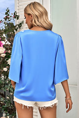 Vneck Bell Sleeves Silky Blouse