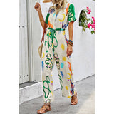 Allover Print Button Up Belt Jumpsuit | Jumpsuits & Rompers - Women's | F, jumpsuit, Jumpsuit and Romper, new arrival | Elings