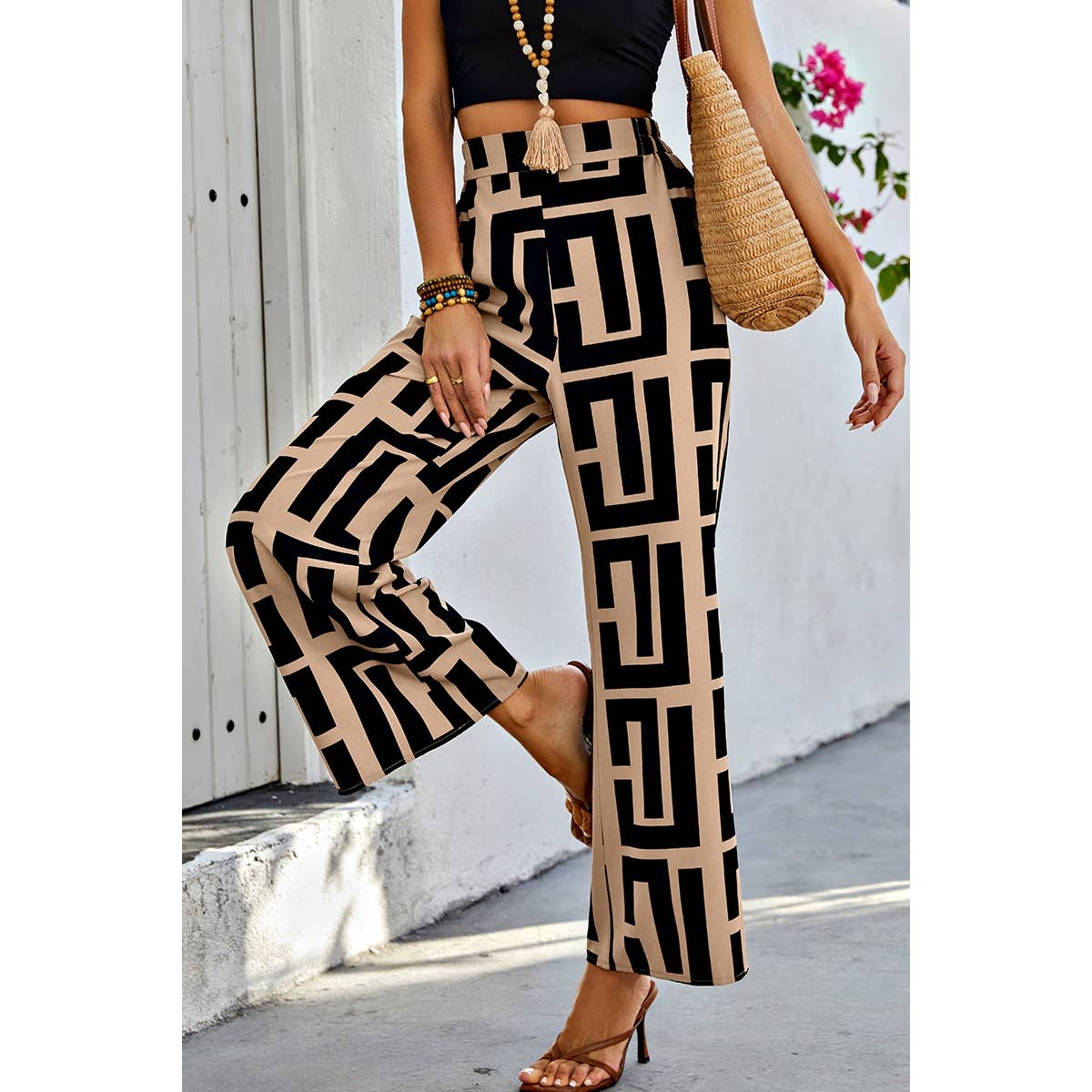 Allover Print Elastic Waist Band Fit Pant