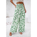 Allover Print Pockets Elastic Band Belt Pant