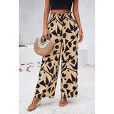 Allover Print Pockets Elastic Band Belt Pant