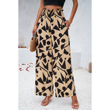 Allover Print Pockets Elastic Band Belt Pant