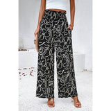 Allover Print Pockets Elastic Band Belt Pant