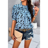 Allover Print Puff Sleeves Ruched Loose Blouse