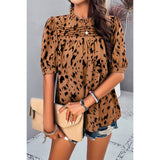 Allover Print Puff Sleeves Ruched Loose Blouse