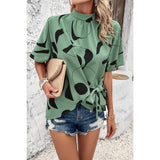 Allover Print Side Knot Short Sleeves Fit Blouse