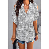 Allover Print V Neck Ruffle Open Sleeves Top