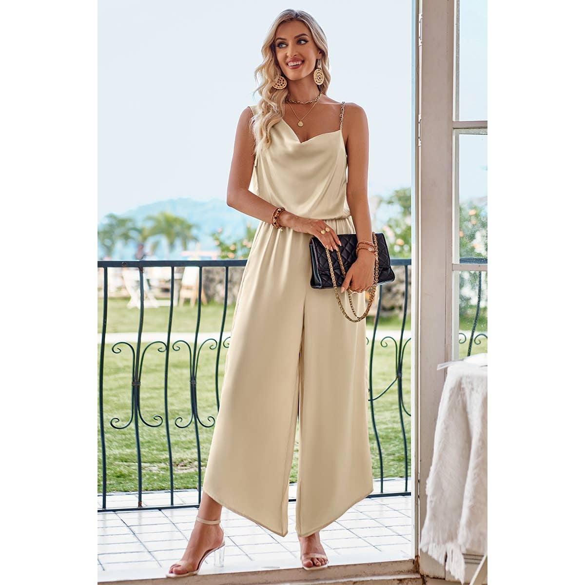 Asymmetric Hem Sleeveless Fit Silk Jumpsuit