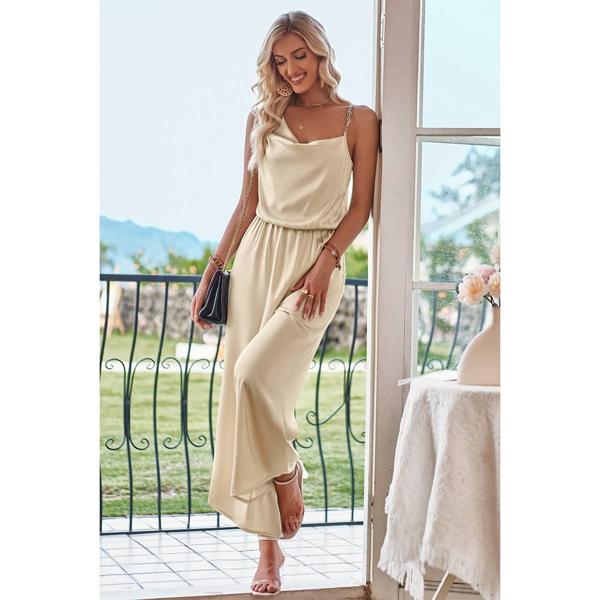 Asymmetric Hem Sleeveless Fit Silk Jumpsuit