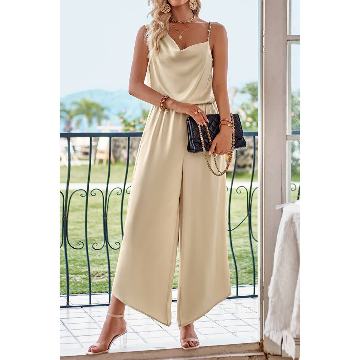 Asymmetric Hem Sleeveless Fit Silk Jumpsuit