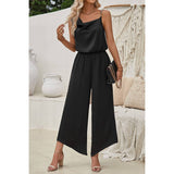 Asymmetric Hem Sleeveless Fit Silk Jumpsuit