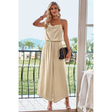 Asymmetric Hem Sleeveless Fit Silk Jumpsuit