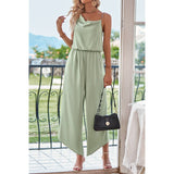 Asymmetric Hem Sleeveless Fit Silk Jumpsuit