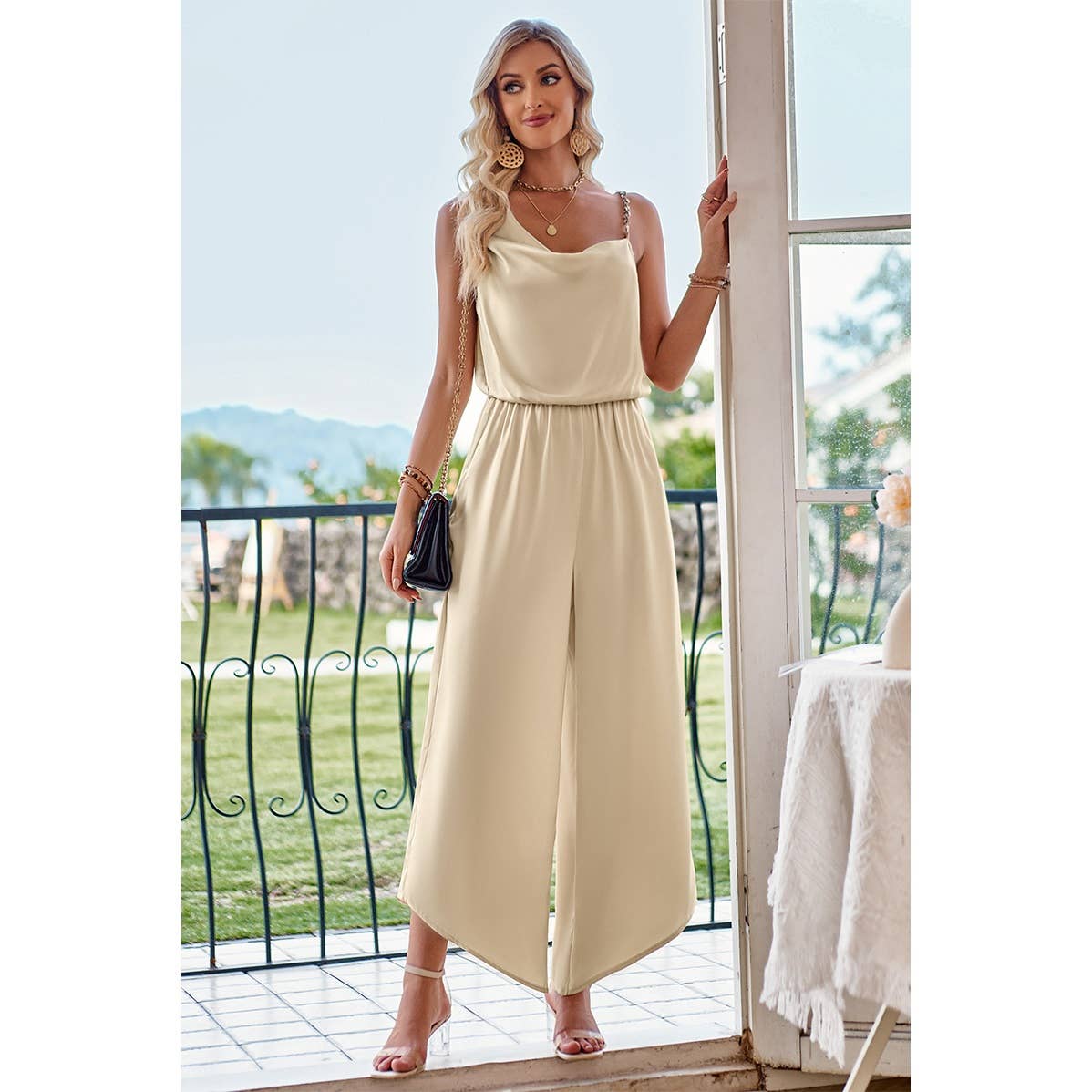 Asymmetric Hem Sleeveless Fit Silk Jumpsuit