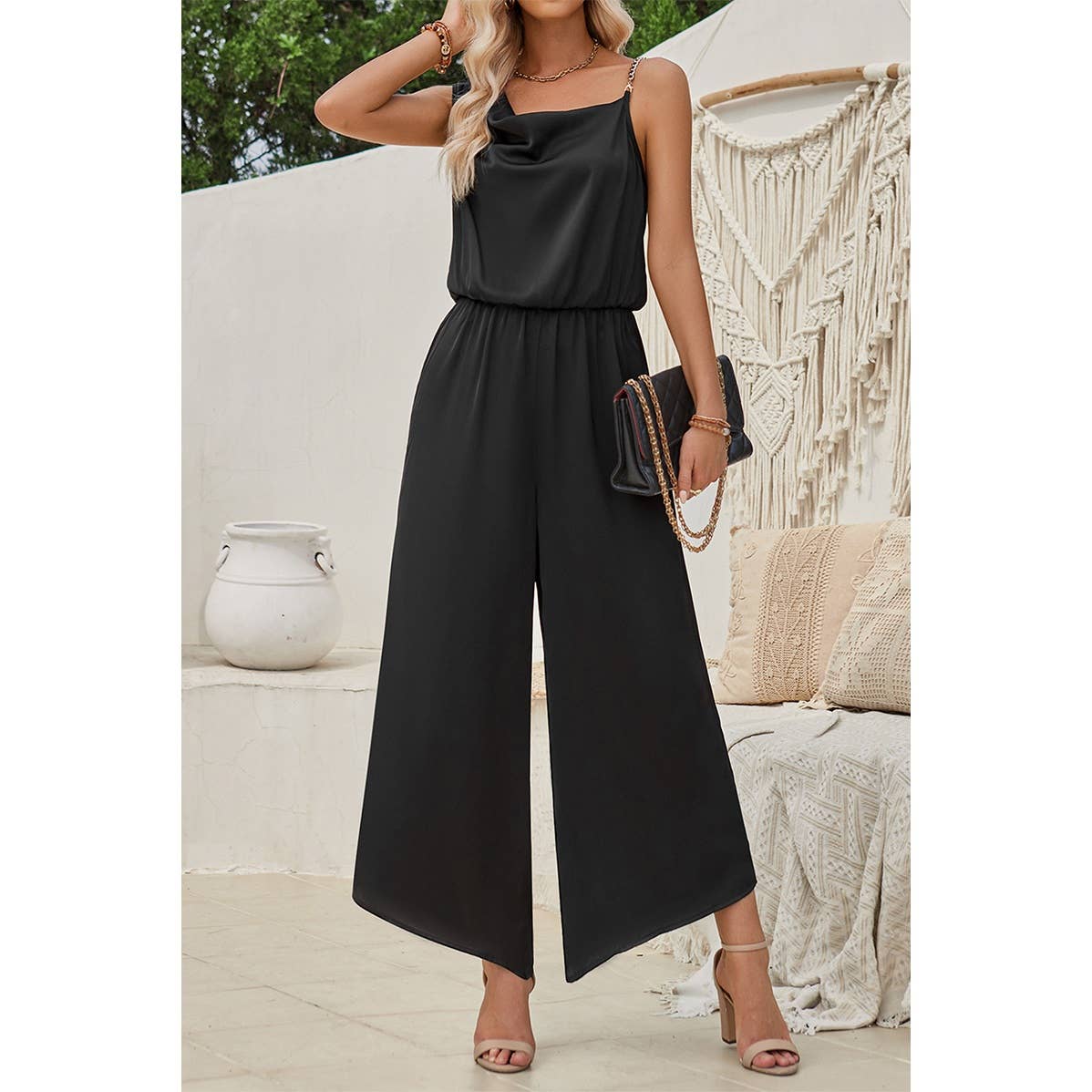 Asymmetric Hem Sleeveless Fit Silk Jumpsuit