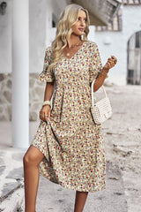 Floral Print Fit Ruffle Sleeve Midi Dress