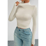 Fit Slim Mock Neckline Solid Elastic Pullover Top | Blouse - Women's | eb tops, F, Long Sleeve, long sleeve top, new arrival, shoppe247, Top | Elings