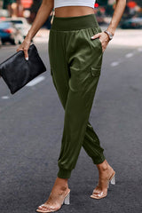 Elastic High Waist Solid Pocket Pants