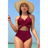 Color Block Halter Cross Lace One Piece Swimsuit