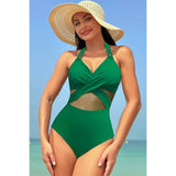 Color Block Halter Cross Lace One Piece Swimsuit