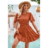 Cross Cut Out Fit Elastic Waist Ruffle Dress