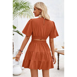 Cross Cut Out Fit Elastic Waist Ruffle Dress